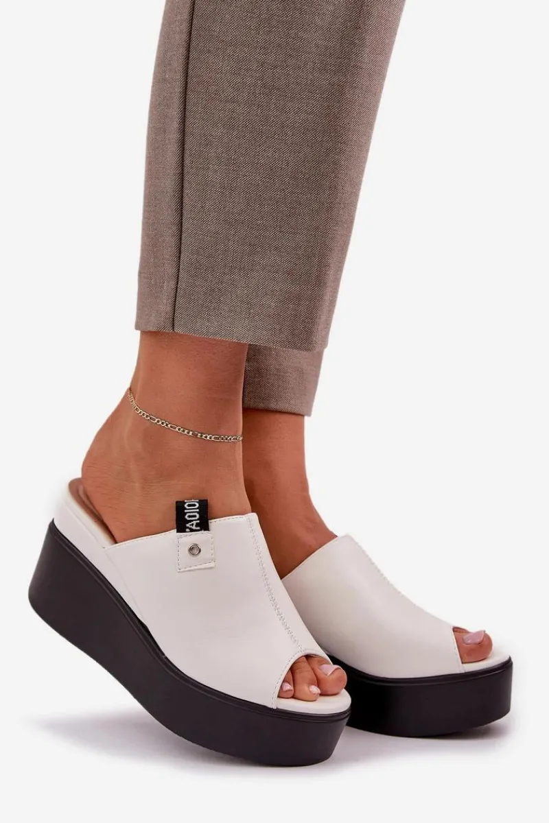 Outlet Boto Klapki Na Platformie I Koturnie Eko Skórzane Białe Eridoria