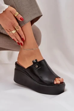 Klapki Na Koturnie|Klapki Na Platformie>Boto Klapki Na Platformie I Koturnie Eko Skórzane Czarne Eridoria