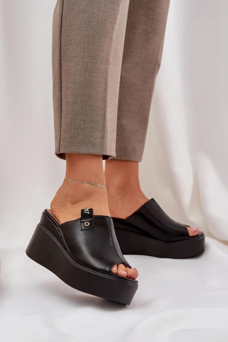 Klapki Na Koturnie|Klapki Na Platformie>Boto Klapki Na Platformie I Koturnie Eko Skórzane Czarne Eridoria