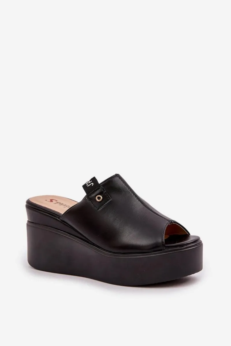 Klapki Na Koturnie|Klapki Na Platformie>Boto Klapki Na Platformie I Koturnie Eko Skórzane Czarne Eridoria