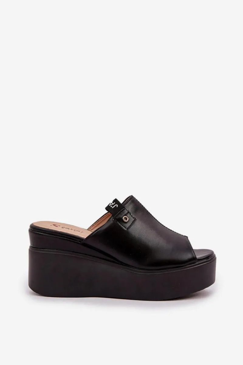 Klapki Na Koturnie|Klapki Na Platformie>Boto Klapki Na Platformie I Koturnie Eko Skórzane Czarne Eridoria