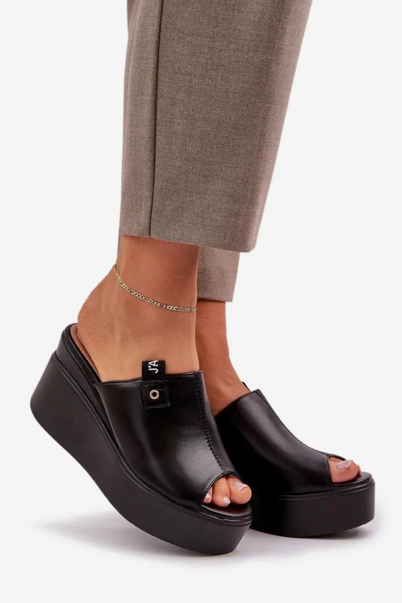 Klapki Na Koturnie|Klapki Na Platformie>Boto Klapki Na Platformie I Koturnie Eko Skórzane Czarne Eridoria