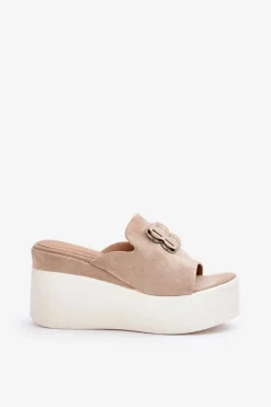 Online Boto Klapki Na Platformie I Koturnie Z Ozdobą Beżowe Tanonea Beżowy