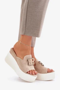 Online Boto Klapki Na Platformie I Koturnie Z Ozdobą Beżowe Tanonea Beżowy