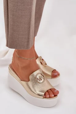 Klapki Na Koturnie|Klapki Na Platformie>Boto Klapki Na Platformie I Koturnie Z Ozdobą Złote Nanessia