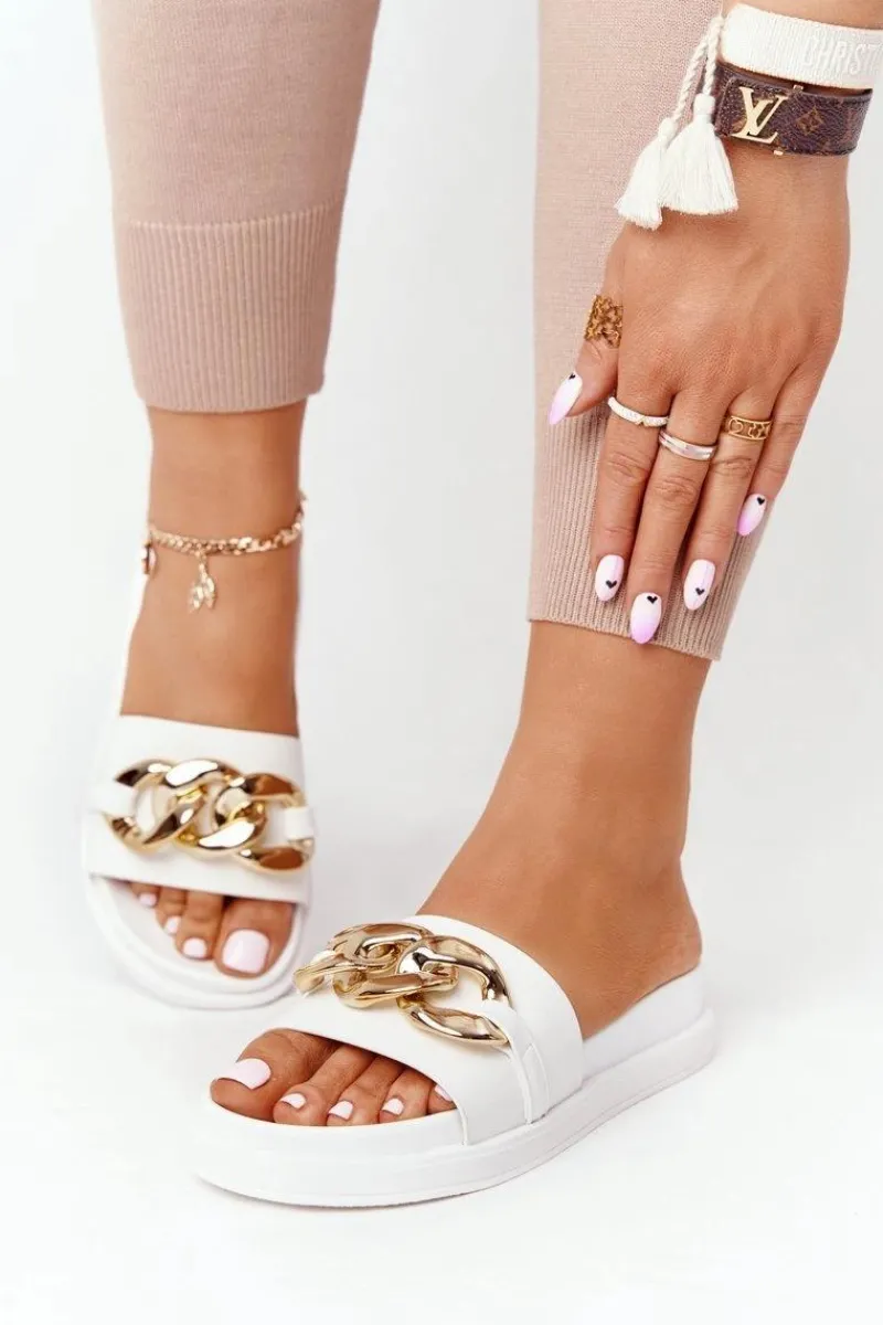 Klapki Na Platformie|Klapki Damskie Klasyczne>Boto Klapki Na Platformie Z Łańcuchem Białe Vacation