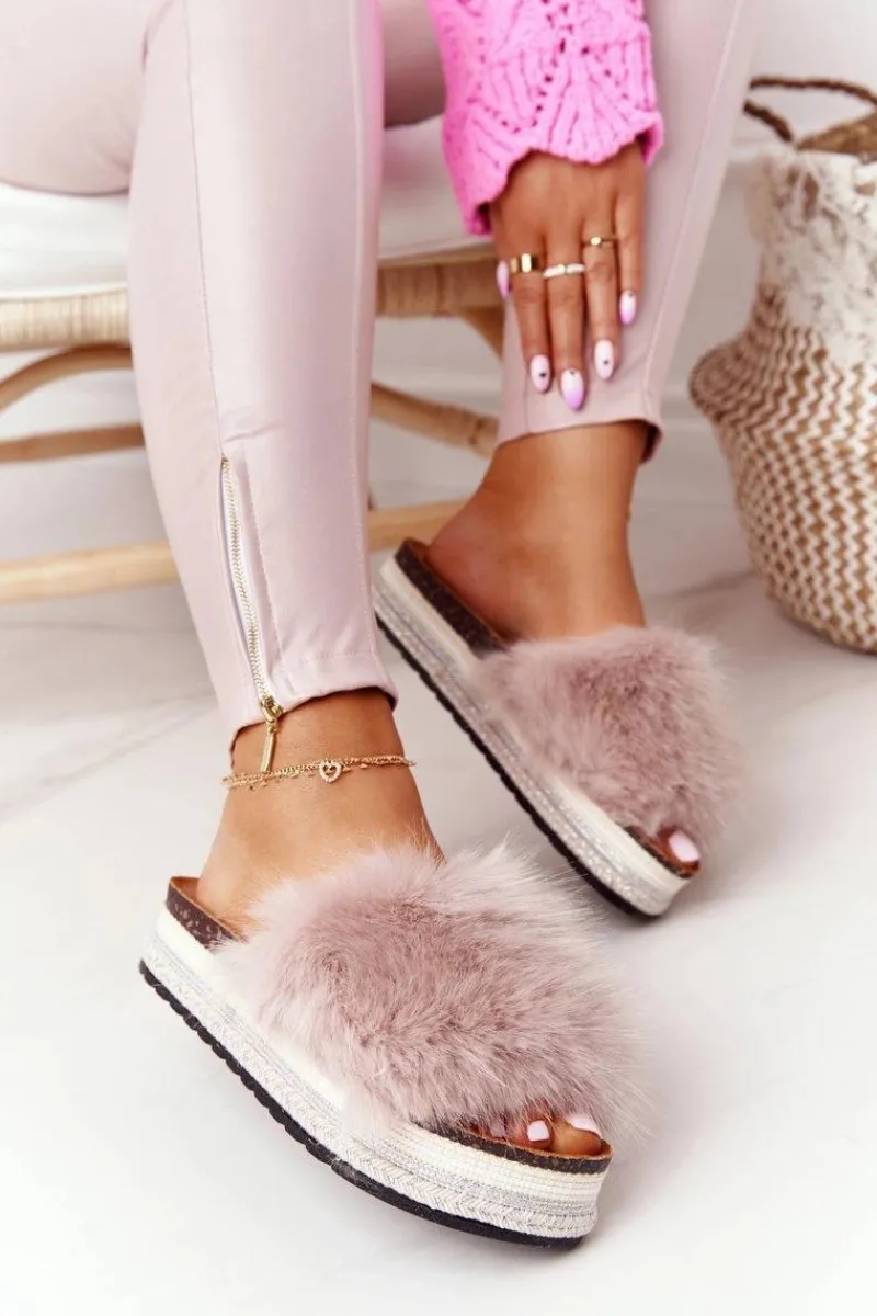 Klapki Z Futerkiem|Klapki Na Platformie>Boto Klapki Na Platformie z Futerkiem Beżowe Adventure