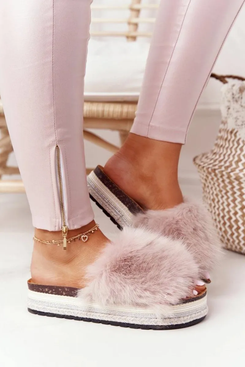 Klapki Z Futerkiem|Klapki Na Platformie>Boto Klapki Na Platformie z Futerkiem Beżowe Adventure