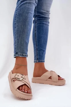 Online Boto Klapki Na Platformie Z Klamrą Beżowe Honavia