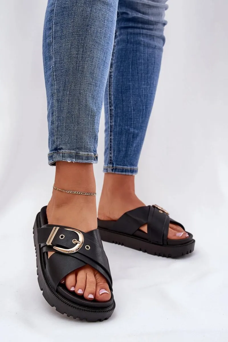 Online Klapki Na Platformie Z Klamrą Czarne Honavia Damskie Klapki Na Platformie|Klapki Damskie Klasyczne