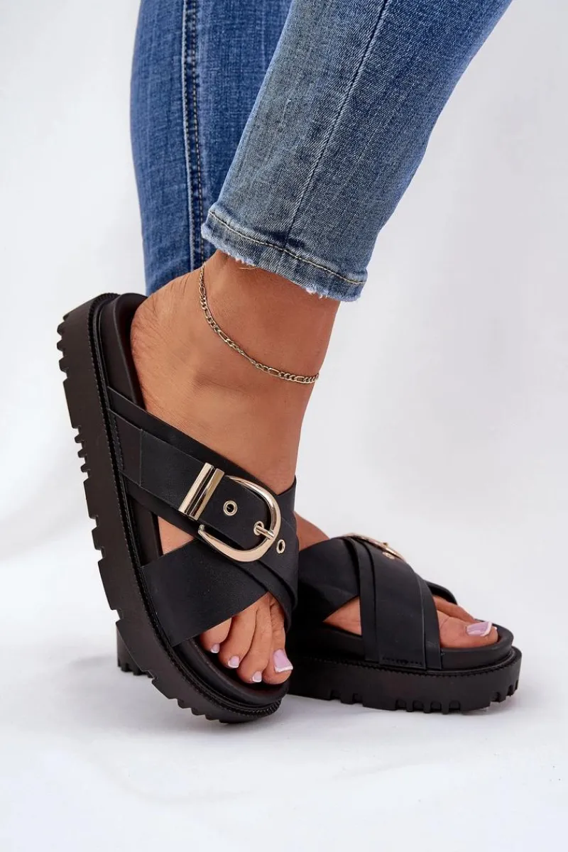 Online Klapki Na Platformie Z Klamrą Czarne Honavia Damskie Klapki Na Platformie|Klapki Damskie Klasyczne