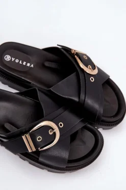 Online Klapki Na Platformie Z Klamrą Czarne Honavia Damskie Klapki Na Platformie|Klapki Damskie Klasyczne