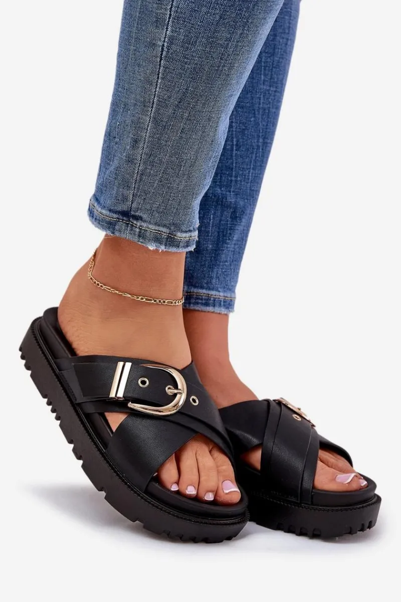 Online Klapki Na Platformie Z Klamrą Czarne Honavia Damskie Klapki Na Platformie|Klapki Damskie Klasyczne