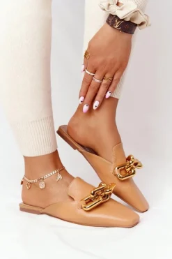 Klapki Damskie Klasyczne>Boto Klapki Z Cholewką I Łańcuchem Camel Call On Me