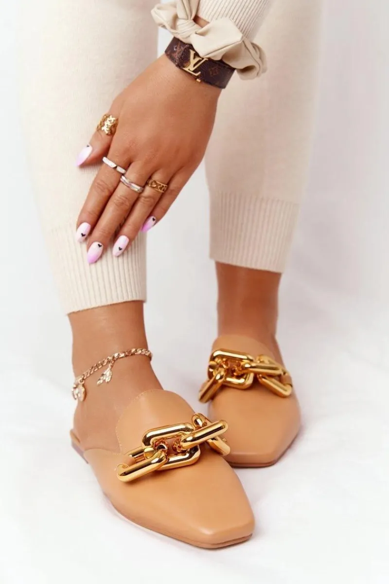 Klapki Damskie Klasyczne>Boto Klapki Z Cholewką I Łańcuchem Camel Call On Me