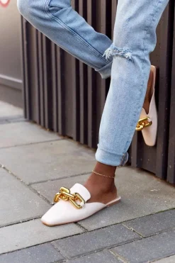 Klapki Damskie Klasyczne>Boto Klapki Z Cholewką I Łańcuchem Beżowe Call On Me Beżowy