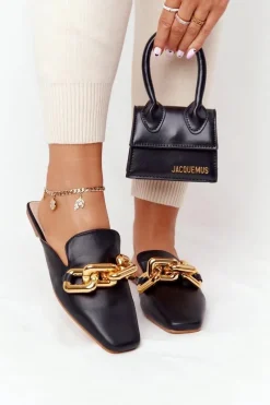 Sale Klapki Z Cholewką I Łańcuchem Czarne Call On Me Damskie Klapki Damskie Klasyczne