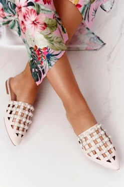 Sale Boto Klapki Z Cholewką I Perłami Beżowe Ripple