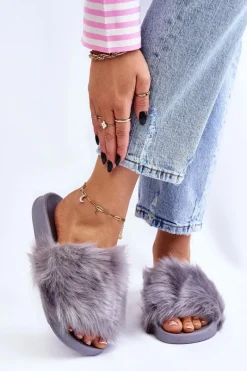 Klapki Z Futerkiem|Klapki Damskie Klasyczne>Boto Klapki Z Futerkiem Gumowe Szare Allyson