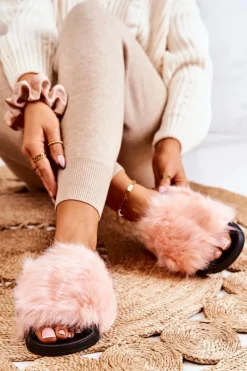 Best Boto Klapki Z Futerkiem Gumowe Jasnoróżowe Pollie