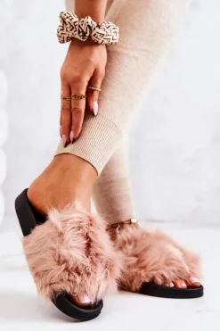 Discount Boto Klapki Z Futerkiem Gumowe Brudny Róż Pollie