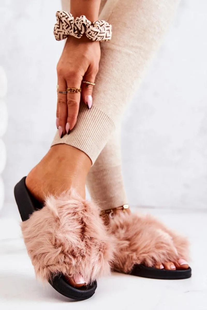 Discount Boto Klapki Z Futerkiem Gumowe Brudny Róż Pollie