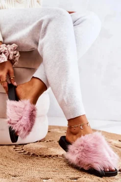 New Klapki Z Futerkiem Gumowe Różowe Pollie Damskie Klapki Z Futerkiem|Klapki Damskie Klasyczne