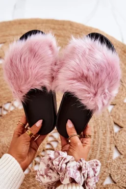 New Klapki Z Futerkiem Gumowe Różowe Pollie Damskie Klapki Z Futerkiem|Klapki Damskie Klasyczne