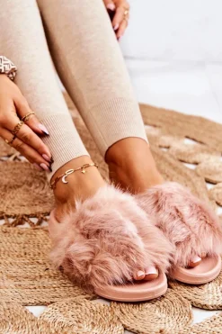 Sale Klapki Z Futerkiem Gumowe Brudny Róż Allyson Damskie Klapki Z Futerkiem|Klapki Damskie Klasyczne