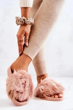 Sale Klapki Z Futerkiem Gumowe Brudny Róż Allyson Damskie Klapki Z Futerkiem|Klapki Damskie Klasyczne