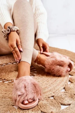 Sale Klapki Z Futerkiem Gumowe Brudny Róż Allyson Damskie Klapki Z Futerkiem|Klapki Damskie Klasyczne