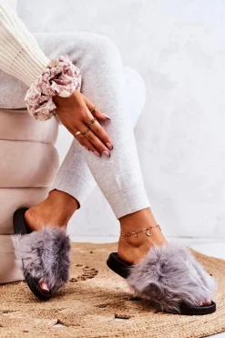 Klapki Z Futerkiem|Klapki Damskie Klasyczne>Boto Klapki Z Futerkiem Gumowe Szare Pollie