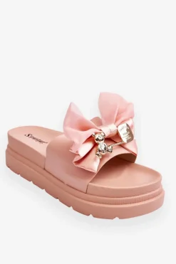 Hot Boto Klapki Z Kokardą I Ozdobnym Misiem Jasnoróżowe Suzy