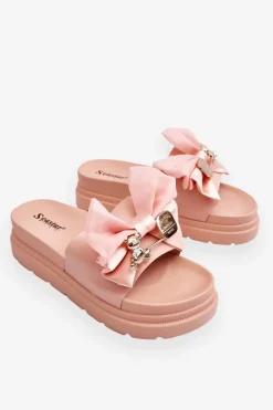 Hot Boto Klapki Z Kokardą I Ozdobnym Misiem Jasnoróżowe Suzy