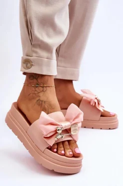Hot Boto Klapki Z Kokardą I Ozdobnym Misiem Jasnoróżowe Suzy