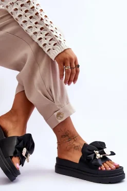 Outlet Boto Klapki Z Kokardą I Ozdobnym Misiem Czarne Suzy