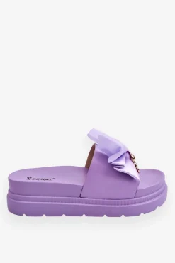Klapki Z Kokardą I Ozdobnym Misiem Fioletowe Suzy Damskie Klapki Damskie Klasyczne