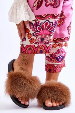 Clearance Boto Klapki Z Naturalnym Futerkiem Brązowe Naturis