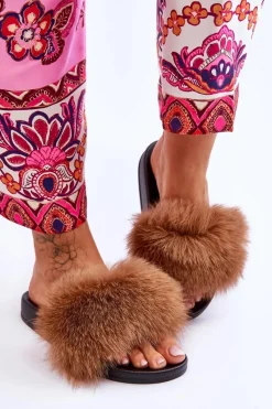 Clearance Boto Klapki Z Naturalnym Futerkiem Brązowe Naturis