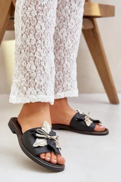 Sale Boto Klapki Z Ozdobą Skóra Naturalna Zazoo 3574/Z Czarne Czarny