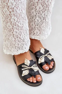 Sale Boto Klapki Z Ozdobą Skóra Naturalna Zazoo 3574/Z Czarne Czarny