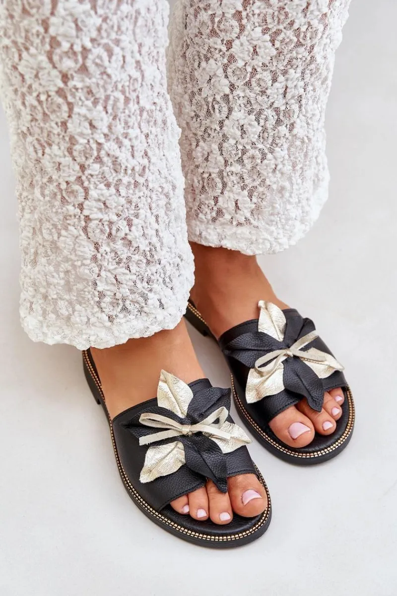 Sale Boto Klapki Z Ozdobą Skóra Naturalna Zazoo 3574/Z Czarne Czarny