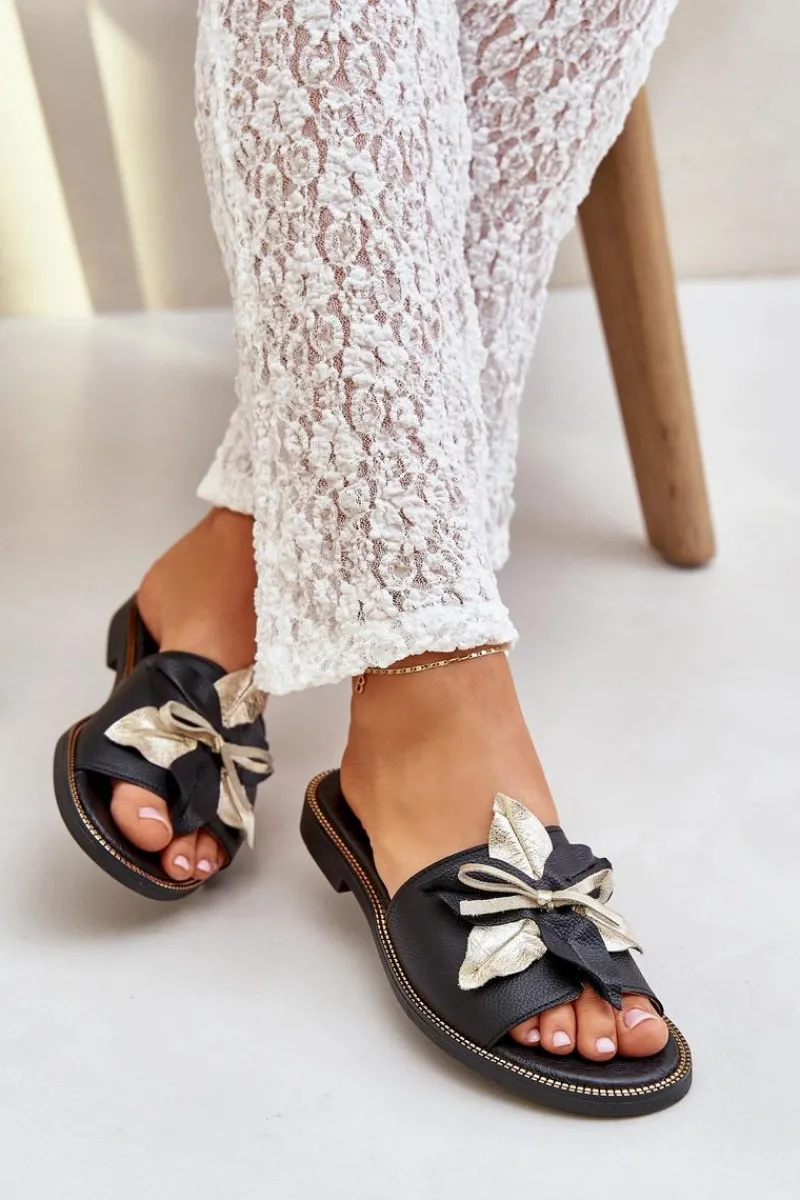 Sale Boto Klapki Z Ozdobą Skóra Naturalna Zazoo 3574/Z Czarne Czarny