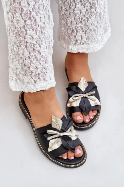 Sale Boto Klapki Z Ozdobą Skóra Naturalna Zazoo 3574/Z Czarne Czarny