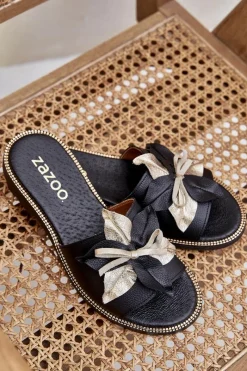 Sale Boto Klapki Z Ozdobą Skóra Naturalna Zazoo 3574/Z Czarne Czarny