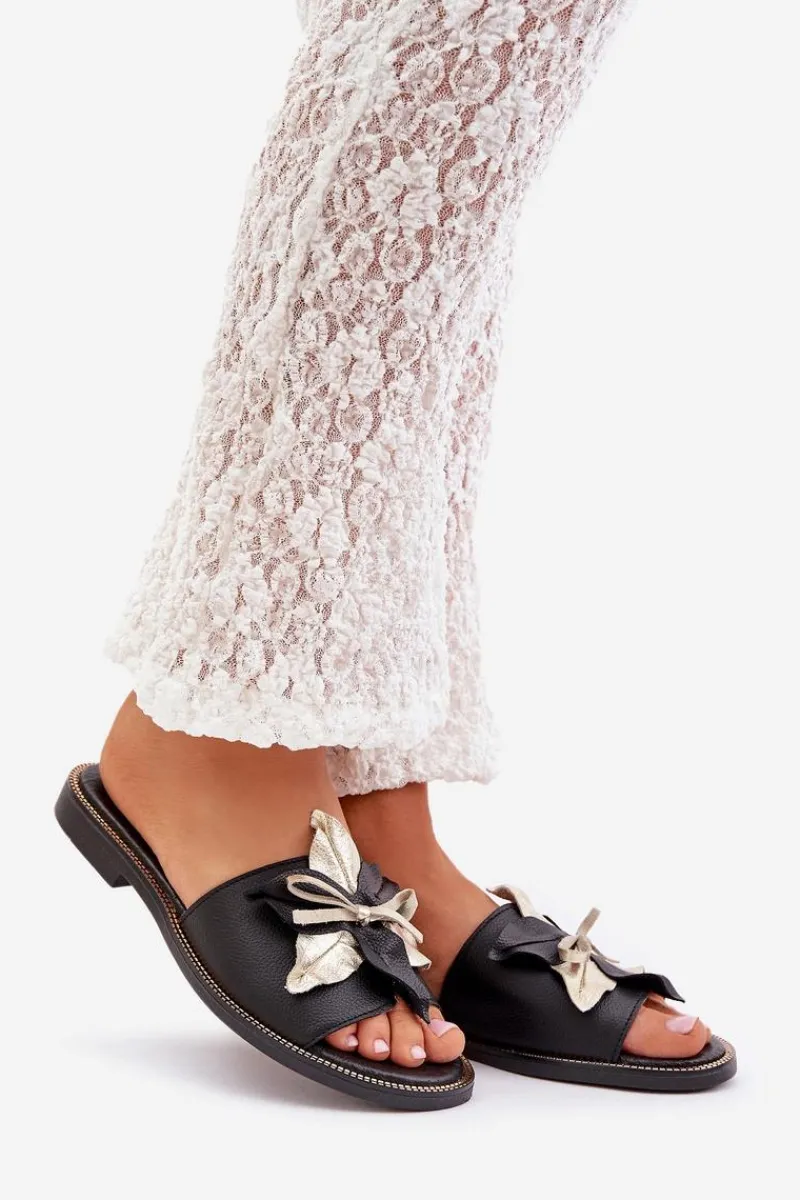 Sale Boto Klapki Z Ozdobą Skóra Naturalna Zazoo 3574/Z Czarne Czarny