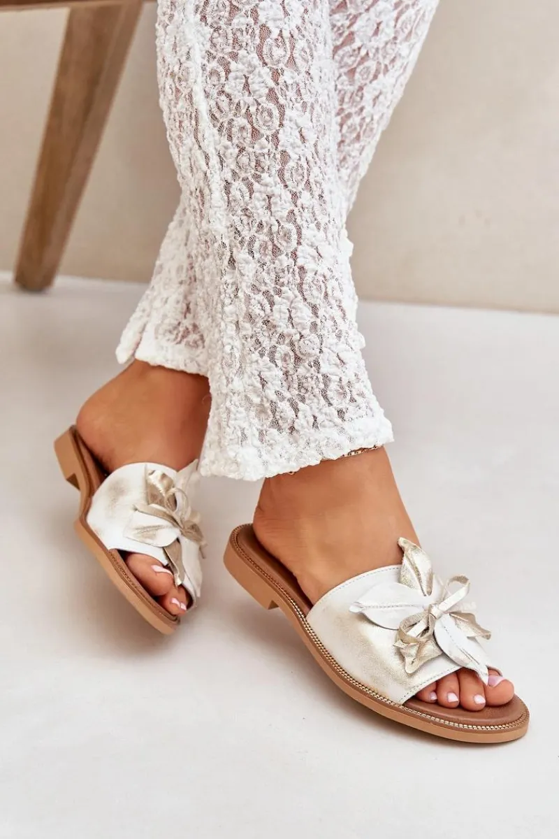 Discount Klapki Z Ozdobą Skóra Naturalna Zazoo 3667 Przecierany Damskie Klapki Damskie Klasyczne