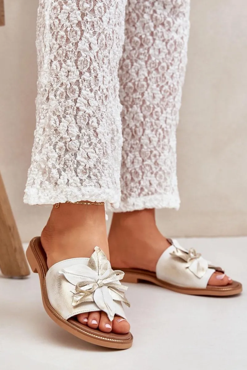 Discount Klapki Z Ozdobą Skóra Naturalna Zazoo 3667 Przecierany Damskie Klapki Damskie Klasyczne