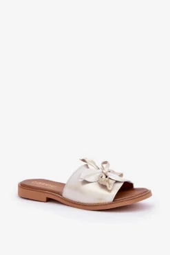 Discount Klapki Z Ozdobą Skóra Naturalna Zazoo 3667 Przecierany Damskie Klapki Damskie Klasyczne