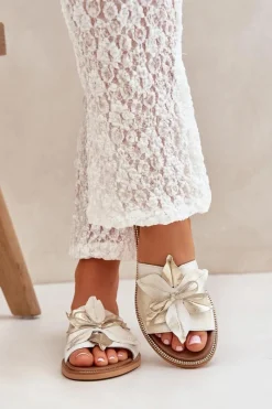 Discount Klapki Z Ozdobą Skóra Naturalna Zazoo 3667 Przecierany Damskie Klapki Damskie Klasyczne